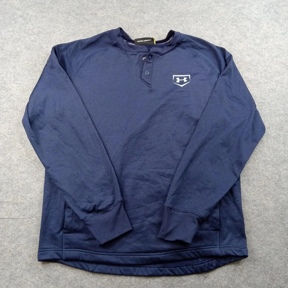 Under Armour Shirt Mens Medium Blue Long Sleeve Henley Athletic Top 1281174